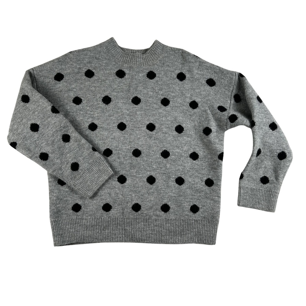 Chelsea & Theodore Sweater Womens XS Gray Black Polka Dot Crewneck Knit